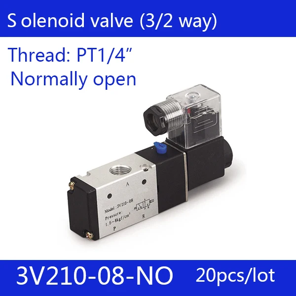 

20PCS Free shipping good qualty 3 port 2 position Solenoid Valve 3V210-08-NO normally open,have DC24v,DC12V,AC110V,AC220V