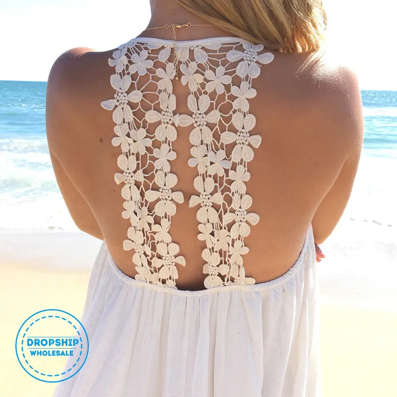 2018 SEXY Lace Chiffon Cover Up Beach Women Bikini Swimsuit Back Flower
