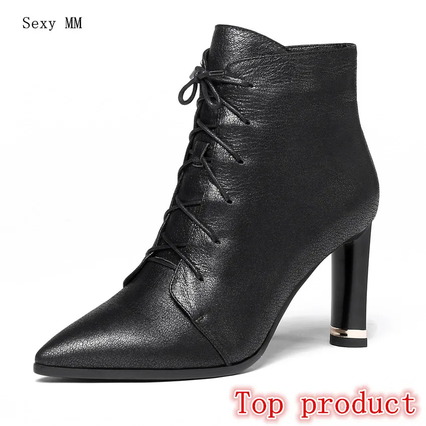 

Genuine Leather Women High Heel Ankle Boots Spring Autumn Shoes Woman Short Boots High Quality Small Plus Size 33 - 40 41 42 43
