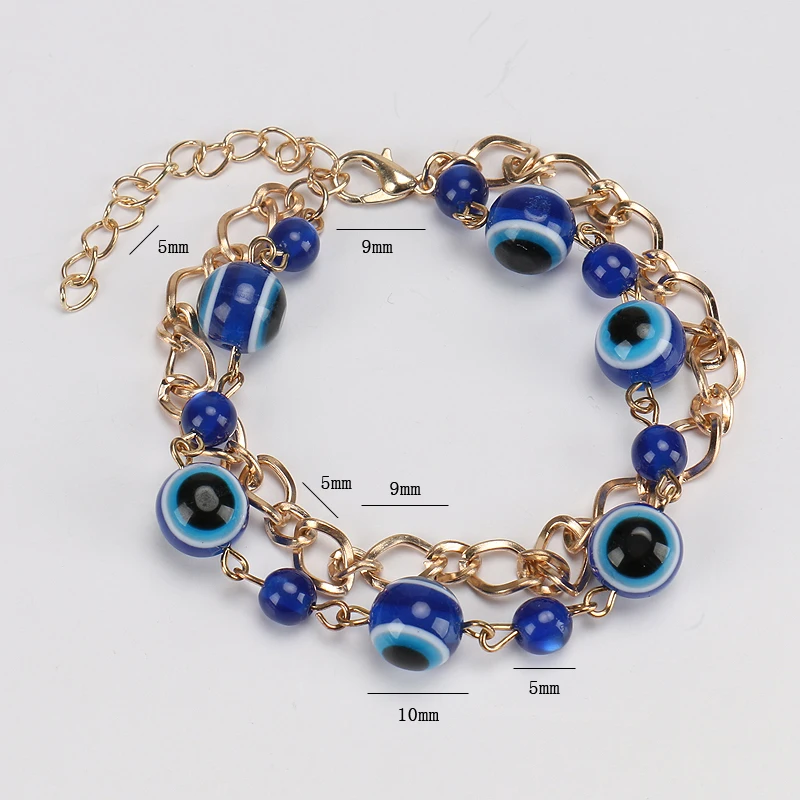 

Blue Evil Eye Beads Bracelets With Gold Silver Plate Link Chains For Women Diy Lucky Bracelet Jewelry