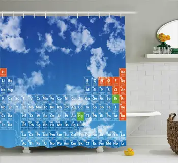 

Science Shower Curtain Clear Open Sky with Clouds and Chemistry Table for Kids Smart Student Print Fabric Bathroom Decor Set