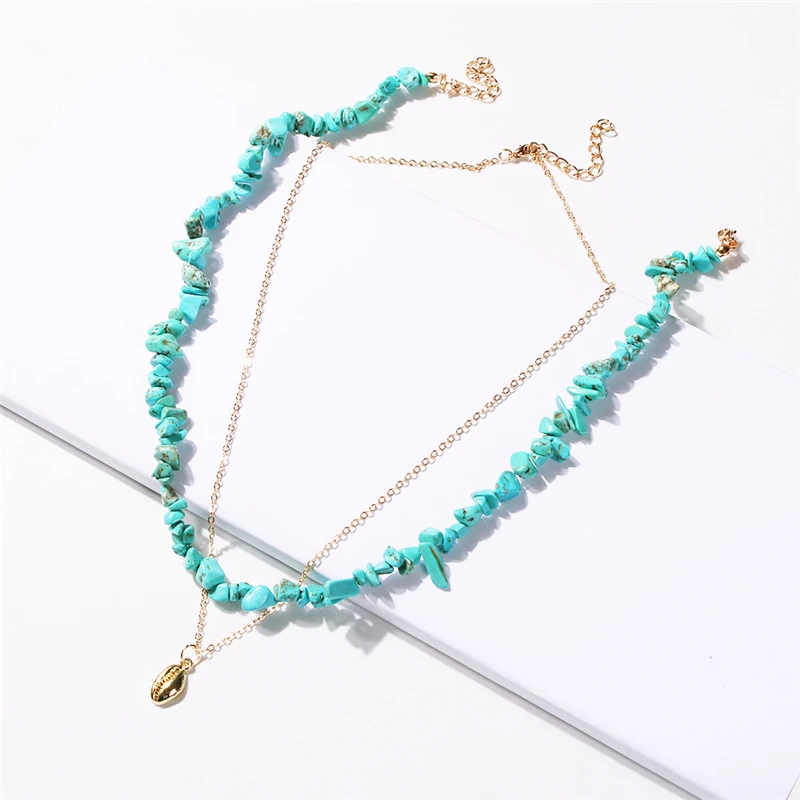 

Bohemian Sea Shell Green Turquoises Necklace Women Multi Layered Necklace&Pendants Red Coral Stone Necklace Boho Jewelry Party