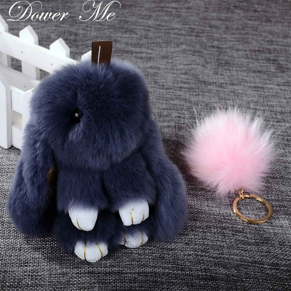 Dower Me Pom Pom Fluffy Bunny Keychain 15cm Cute Animal Rabbit Pompom