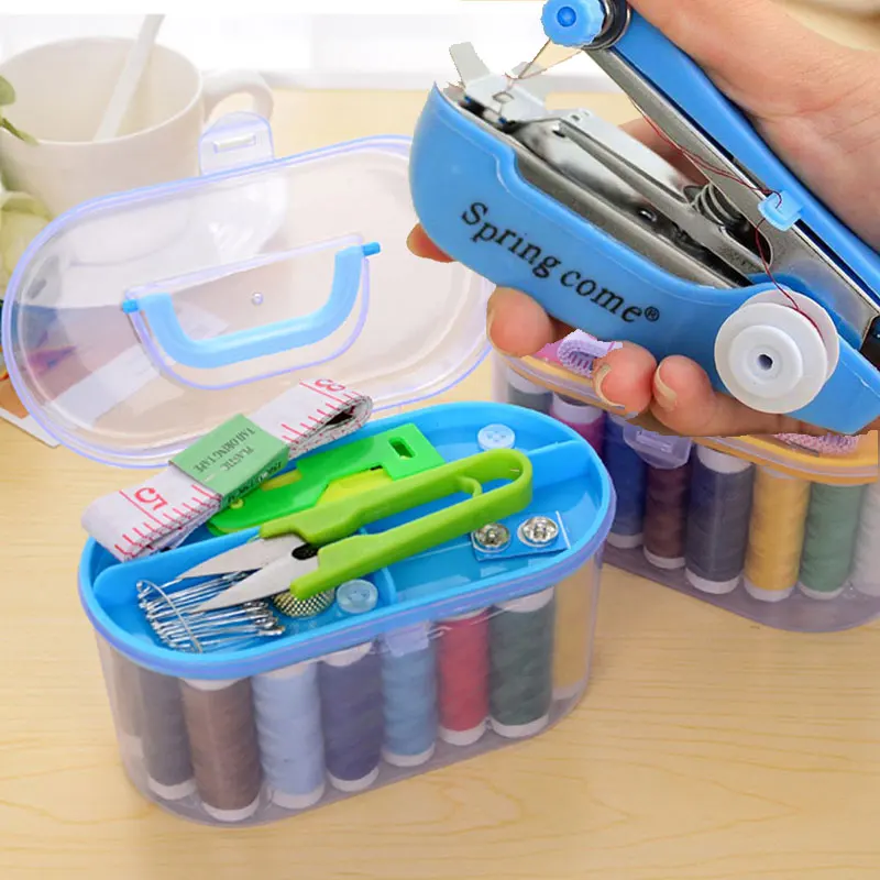 

Portable Mini Hand Sewing Machine Sewing Kits Set with Tools Storage Box Handheld Household Simple Operation Mini Sewing Machine