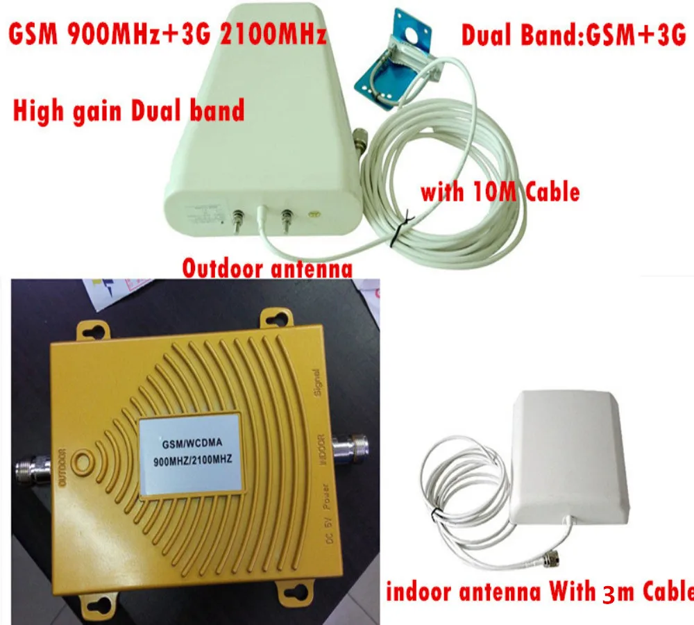 

Hot Sale! Dual Band GSM , 2G,3G Signal Booster KIT GSM 900MHz GSM 2100MHz Signal Repeater Amplifier + Waterproof Antenna + Cable