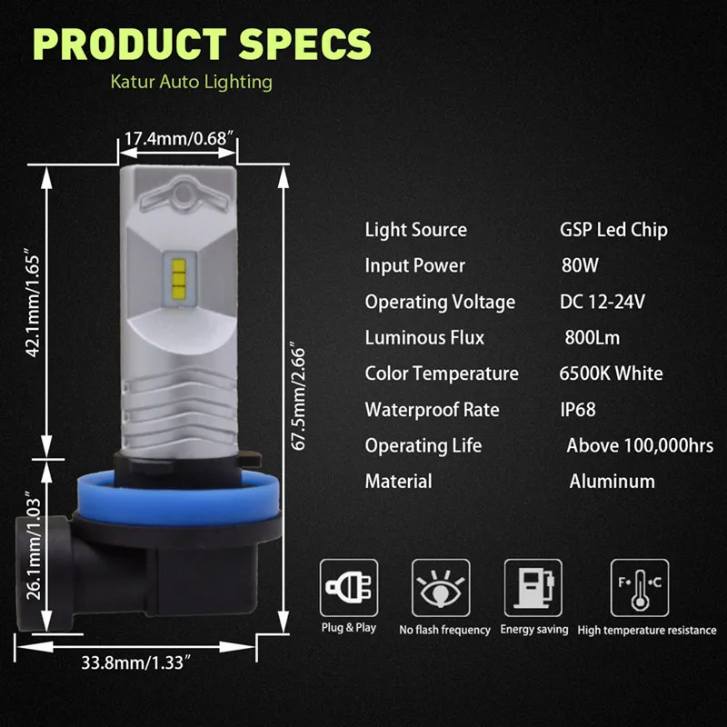 Лампы светодиодные H1 H3 H4 H7 H8/H11 H10 5202 9005/HB3 9006/HB4 6500 К 2 шт.|Передние LED-фары для авто| |