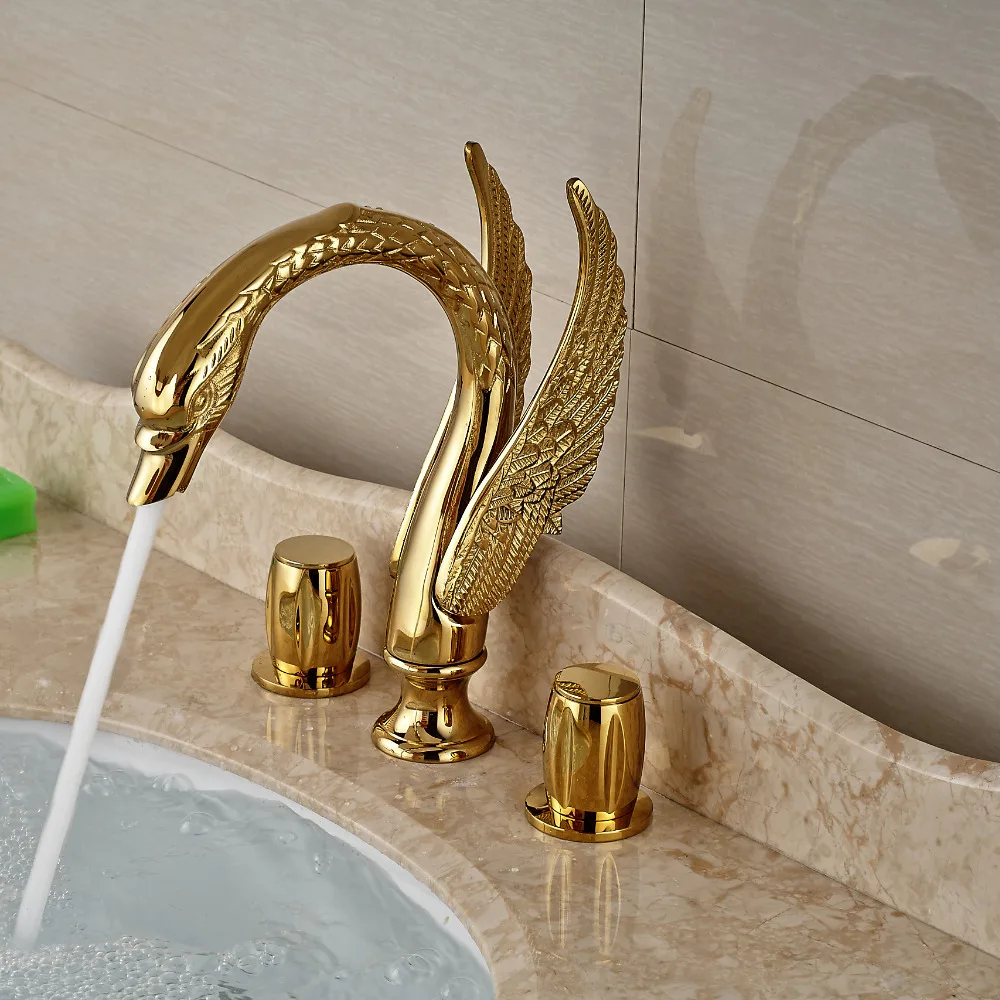 Buy Swan Shape Widespread Bathtub Basin Sink Faucet