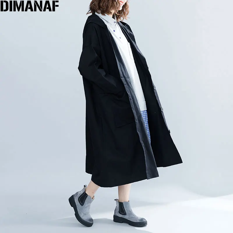 Женская куртка на пуговицах DIMANAF, тонкий свободный кардиган черного цвета, верхняя одежда большого размера для осени