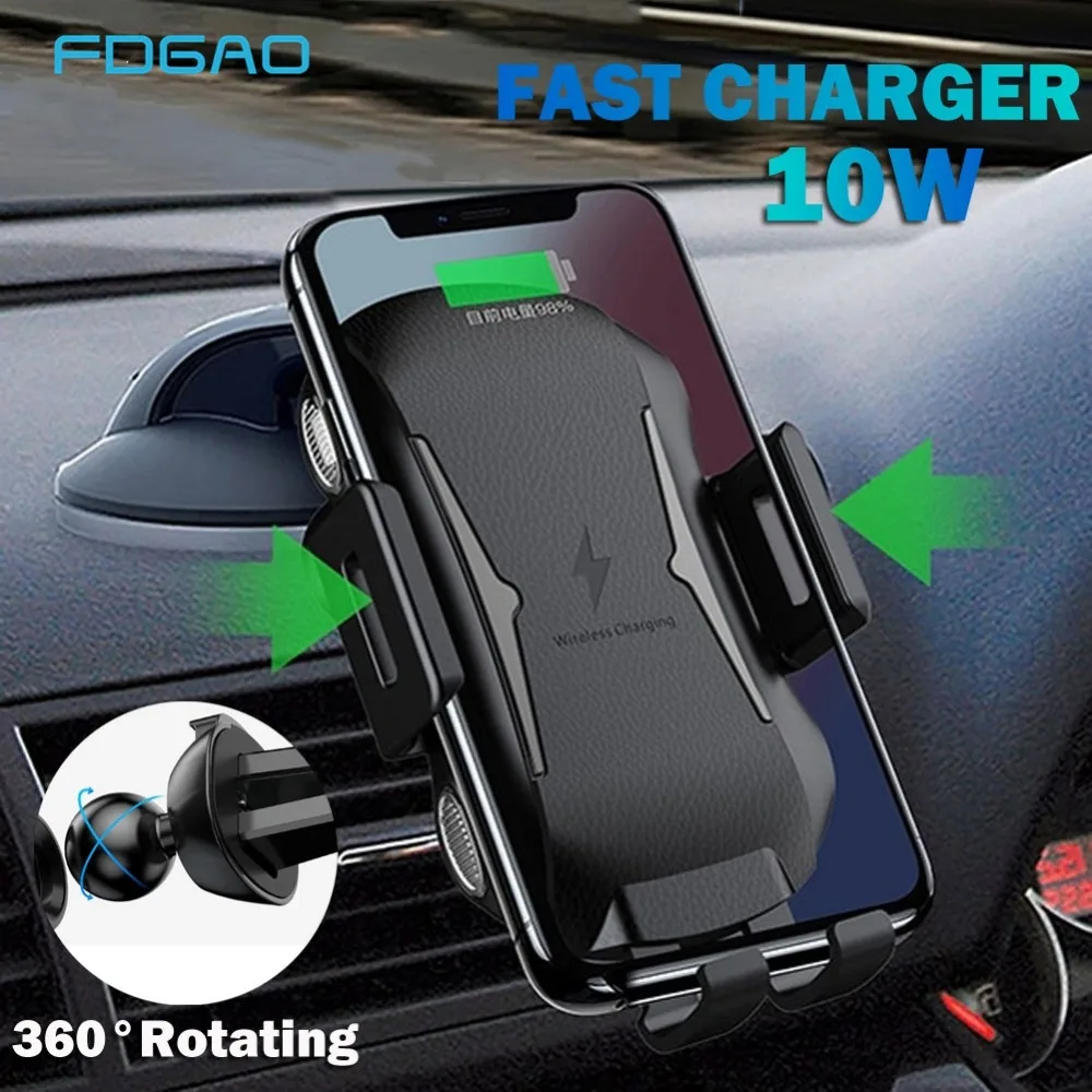 FDGAO Automatic Wireless Charger For iPhone XS Max X XR 8 Plus Car Mount QI Fast Charging For Samsung S9 S8 Note 9 Phone Holder FDGAO Automatic Wireless Charger For iPhone XS Max X XR 8 Plus Car Mount QI Fast Charging For Samsung S9 S8 Note 9 Phone Holder
