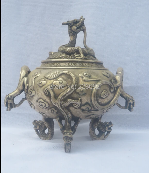Collectible Old Handwork Tibet Silver Carved Tower Dragon Incense Burner