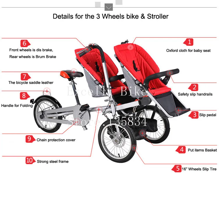 Excellent Execelli Folding Mother Bicycle 2 Baby Seats 3 in 1 Mother Bike Baby Strollers Double Seats+ 2 Rain Cover Convertible Pushchair 1 Excellent Execelli Folding Mother Bicycle 2 Baby Seats 3 in 1 Mother Bike Baby Strollers Double Seats+ 2 Rain Cover Convertible Pushchair 1