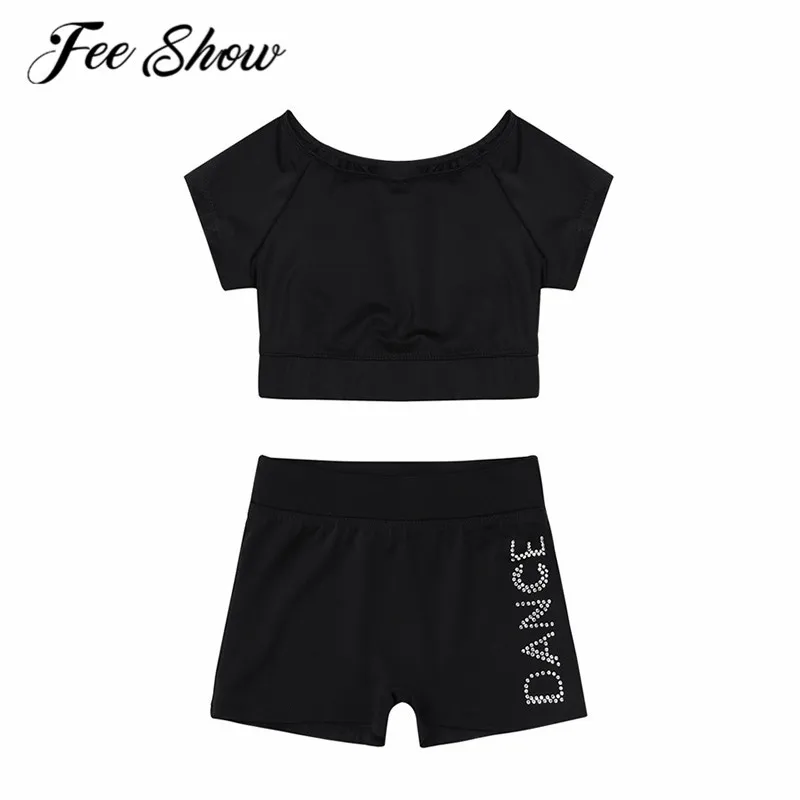 

FEESHOW Kids Girls Tankini Short Sleeve Tank Top with Letters Shorts Bottoms Set for Girl Ballet Dance Sports Workout Gymnastics