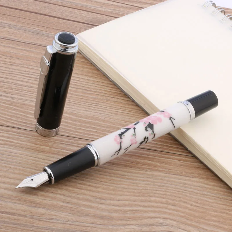 

JINHAO 8802 Fountain Pen ceramic Ink Pen F Nib painting plum blossom Converter Filler Stationery Office School Supplies Writing