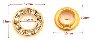 Eyelet Grommet Ring 100sets 12mm Round Metal Brass Rhinestone Eyelets Crystal Diamond Grommets Glass Eyelets Knit Address Decoration