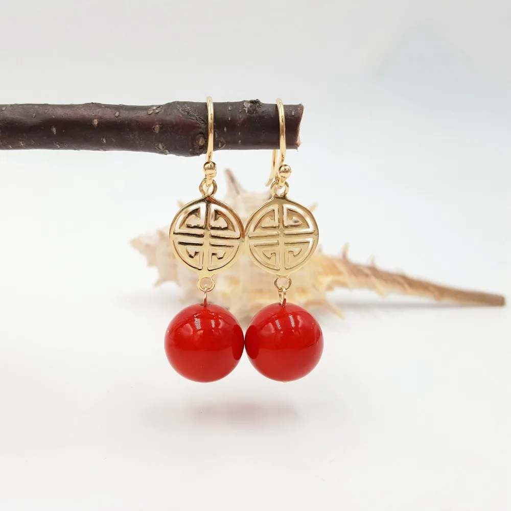 

Lii Ji Unique Coral color Shell Pearl 925 Sterling Silver Gold Color Long Life Pendant Drop Earrings