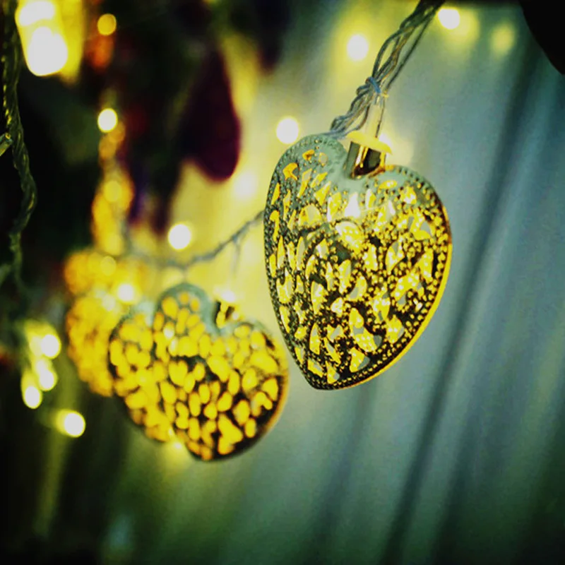 Battery Operated String LED Fairy Lights Novelty Golden Heart 2m 20 Led Flashing For Party Wedding Decoration | Лампы и освещение