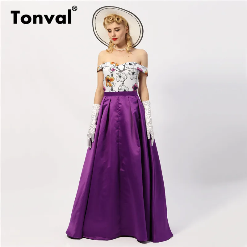 Женское длинное платье с открытыми плечами Tonval винтажное цветочным принтом