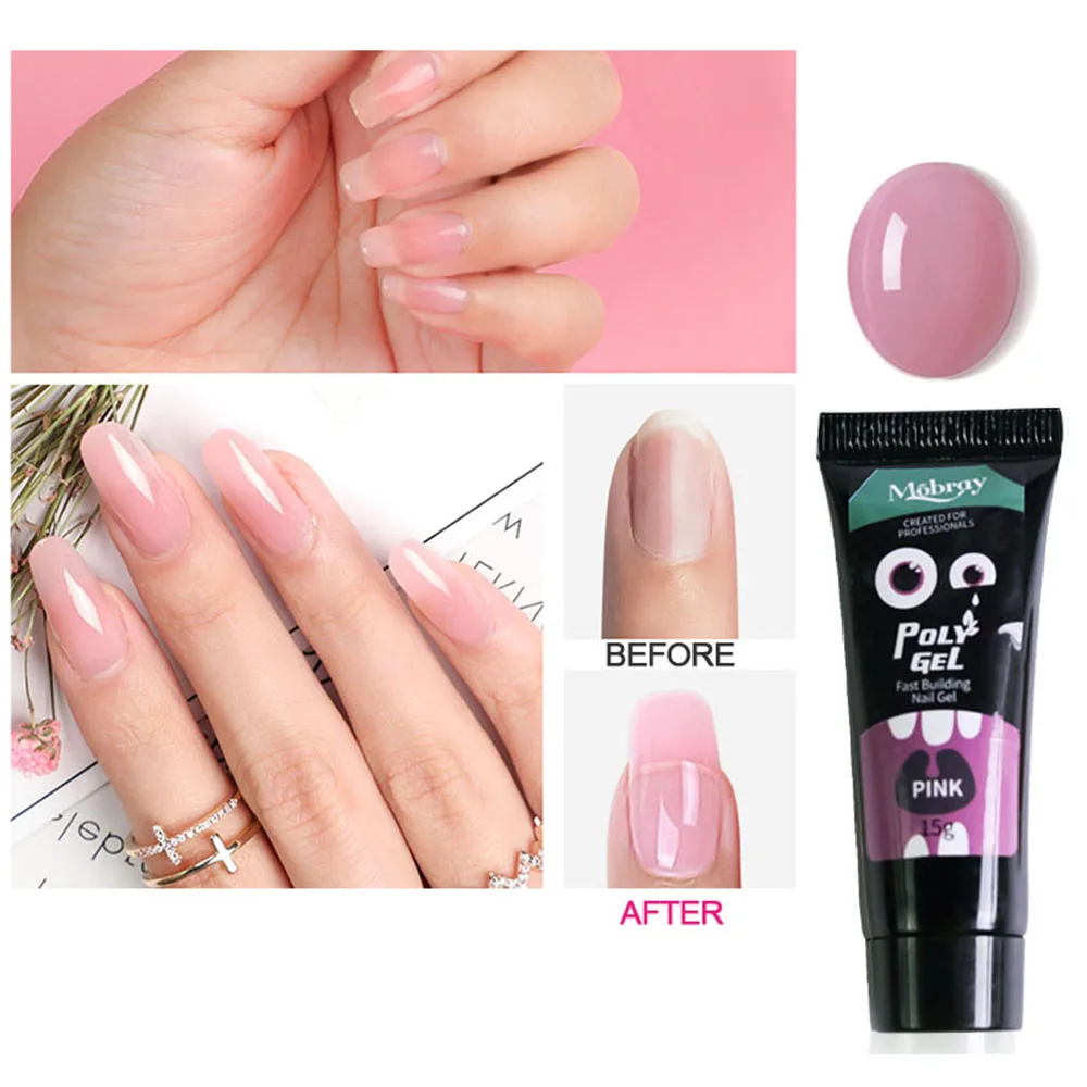 Billige 12 teile satz Nail art Set Poly Gel Finger Verlängerung Klar Rosa Gelee Polygel Schnell Gebäude DIY Nagel Kunst Dekoration nagel Salon