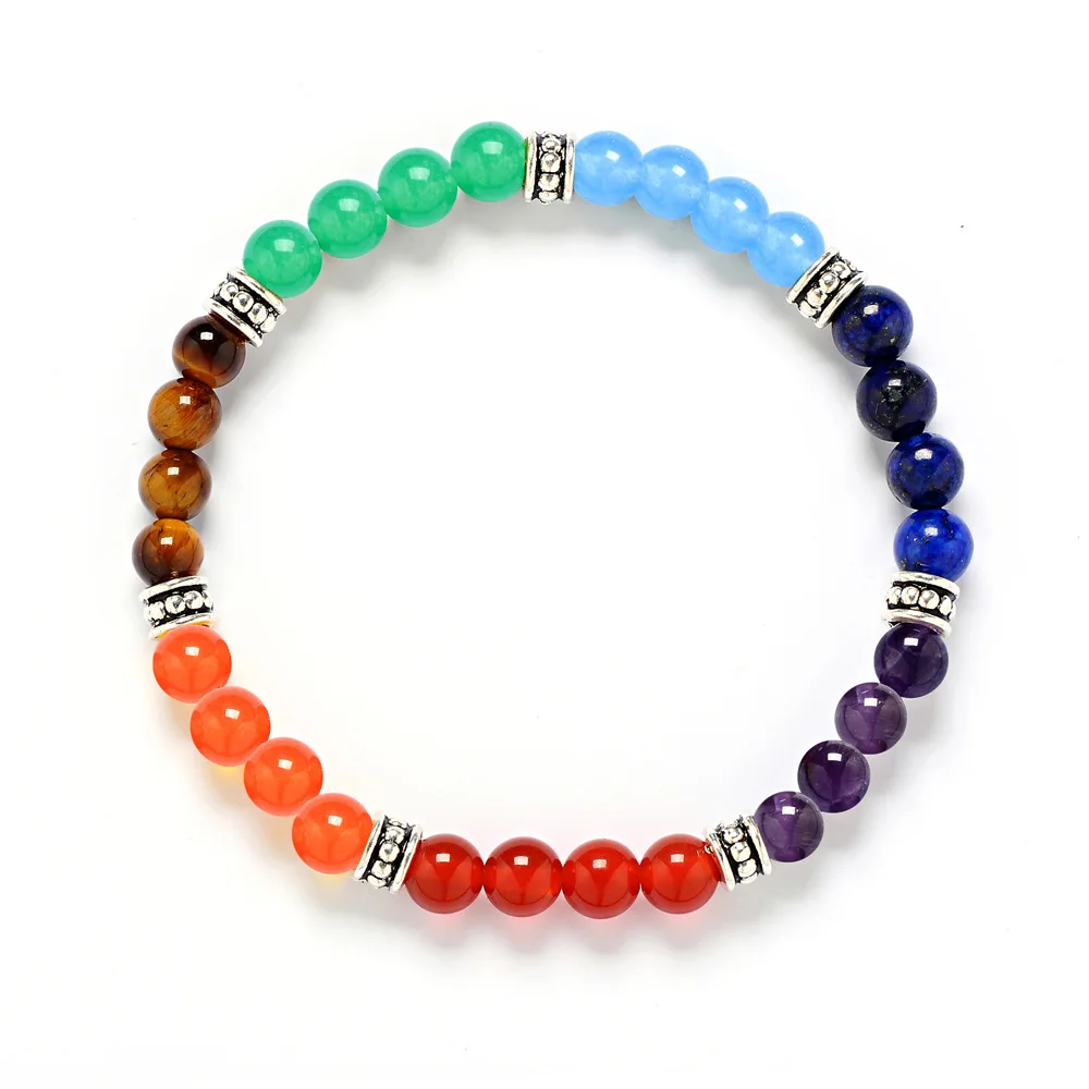 Bracelets bouddha multicolores pour hommes et femmes, perles de lave, 7 chakras, équilibre de guérison, prière Reiki Yoga, 6mm