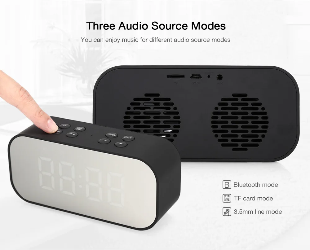 Bluetooth 5,0 портативный беспроводной зеркальный динамик Колонка сабвуфер музыкальный звуковой ящик светодиодный Будильник для ноутбука