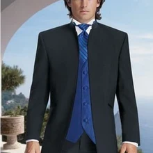 Лучшие костюмы смокинги для жениха Черные нагрудные лучшие мужские для шаферов мужские свадебные костюмы с темно-синим жилетом Выпускной/официальный/Жених