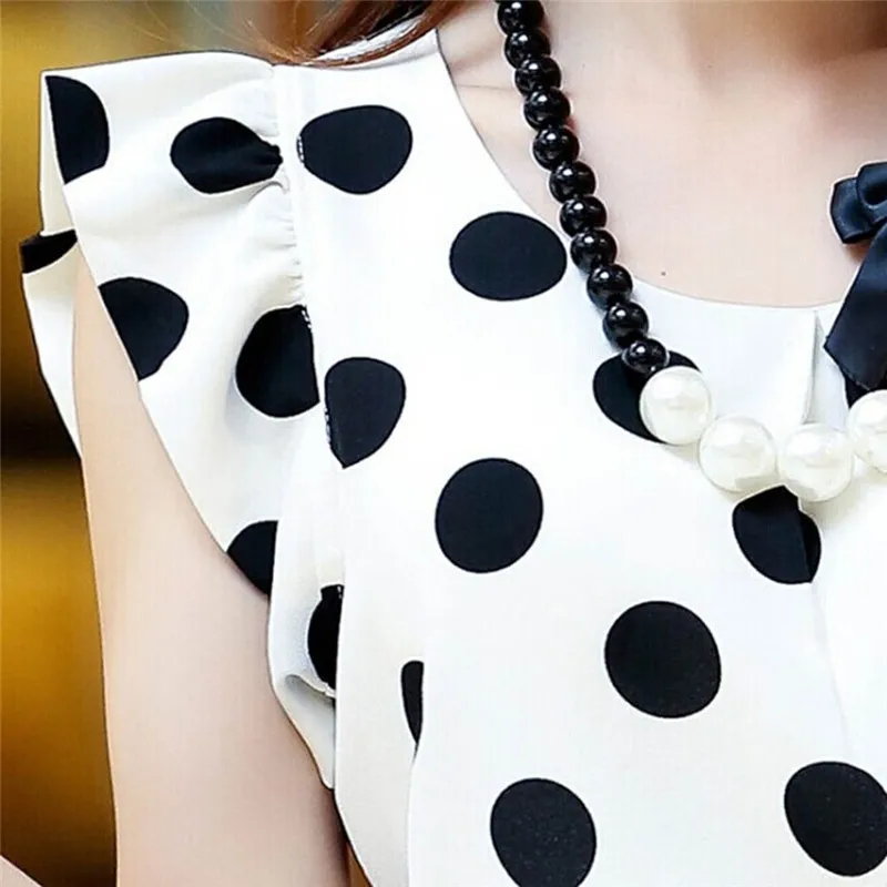 Модная женская Повседневная шифоновая рубашка с коротким рукавом, летние топы черного и белого цвета