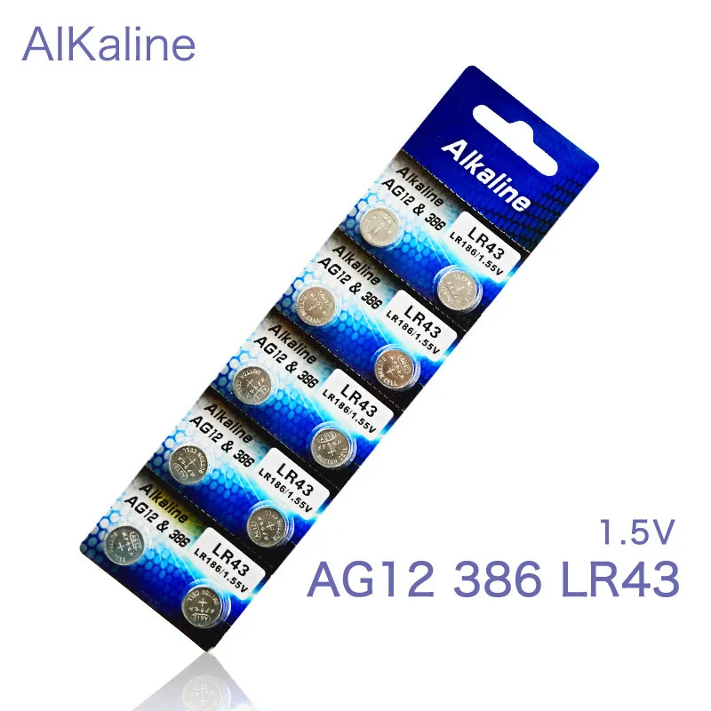 

10pcs 1 cards LR43 AG12 Coin Battery 386A SR43 186 LR1142 1.55V Zn/MnO2 Electronics Lithium Button Cell Batteries Watches Toys