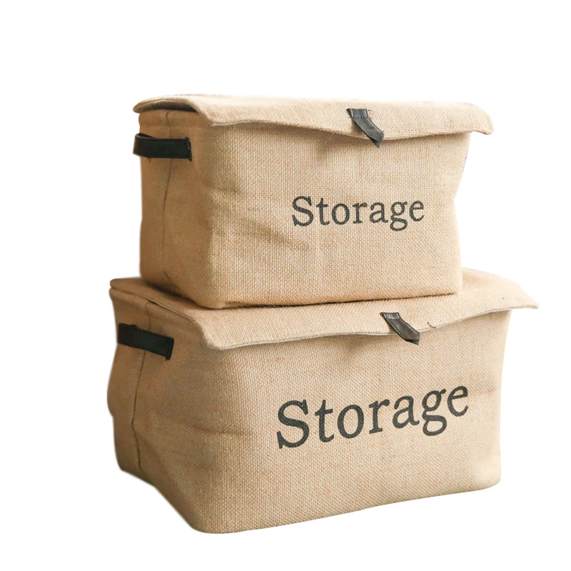 New Arrival Linen Clothes Storage Box with Lid Folding Natural Fabric Household Storage Bins for