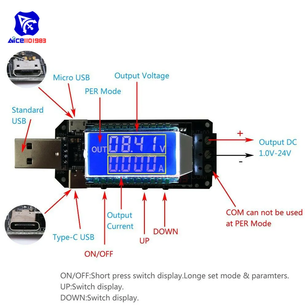 Diymore DC USB Шаг вверх/вниз Питание модуль 3 5 V 12V постоянного тока до 1 0 24V Регулируемый