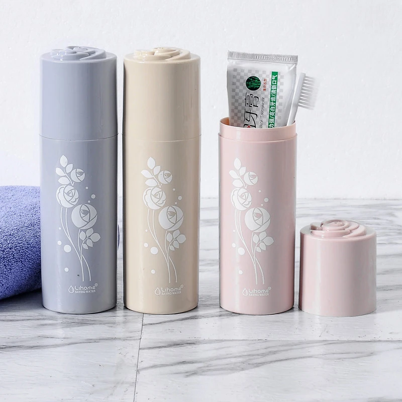Country Style Portable Round Toothbrush Storage Box Case Student Travel Toothbrush Toothpaste Storage Box Bathroom Accessories