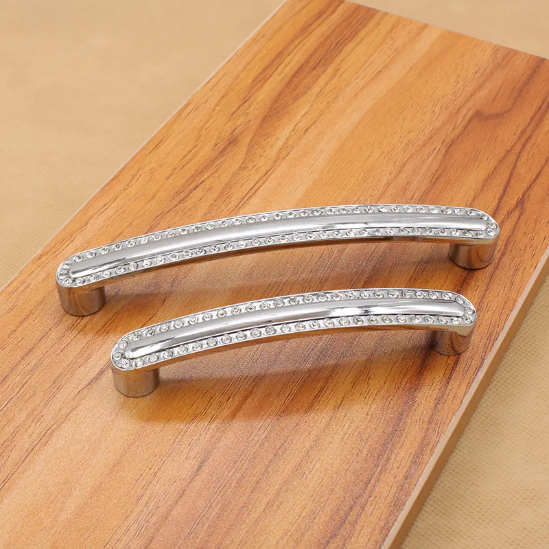 Diamond crystal zinc alloy handle furniture cabinet drawer handle modern minimalist silver pulls