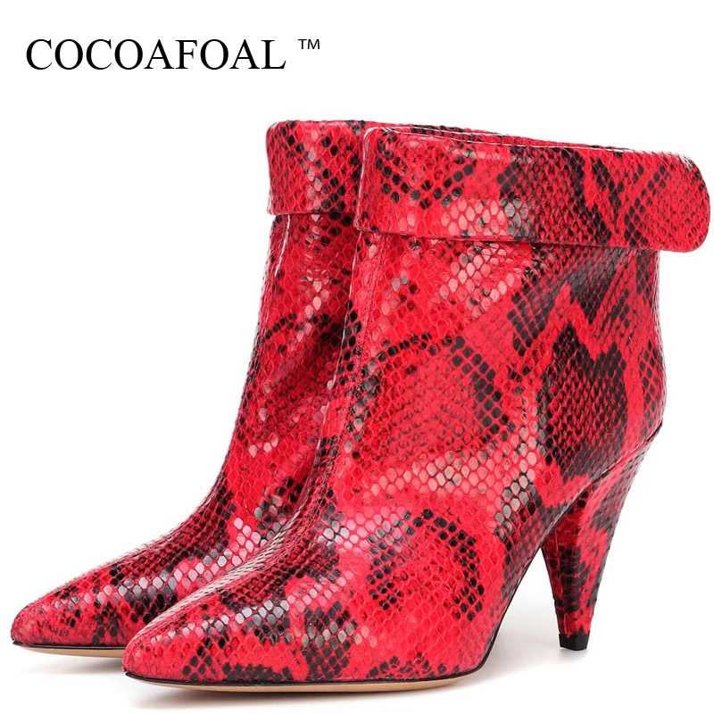 

COCOAFOAL Sexy Women's Snakeskin Ankle Boots Woman High Heels Cowboy Boots Autumn Winter Snakeskin Ankle Boots Chelsea Boots