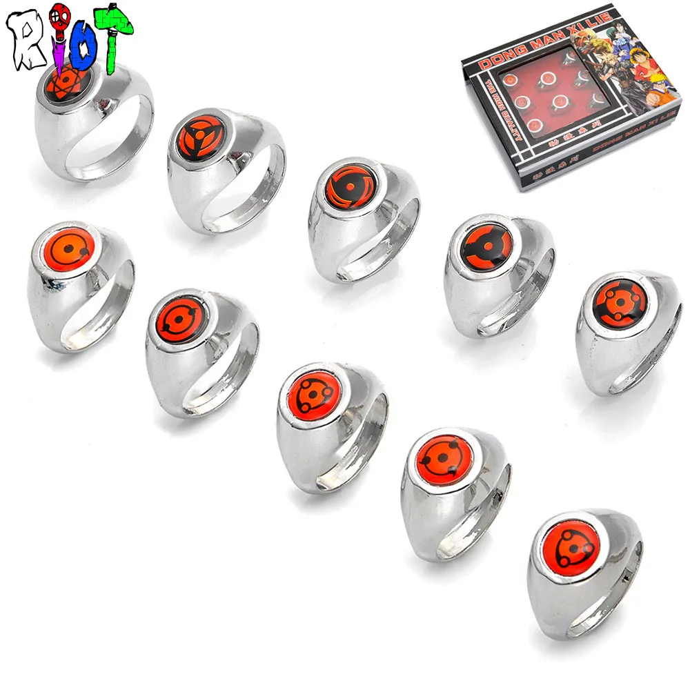 

Anime Naruto 10style ring sets with box Sharingan Three magatama logo vintage bague men jewelry rings charms souvenirs fans gift