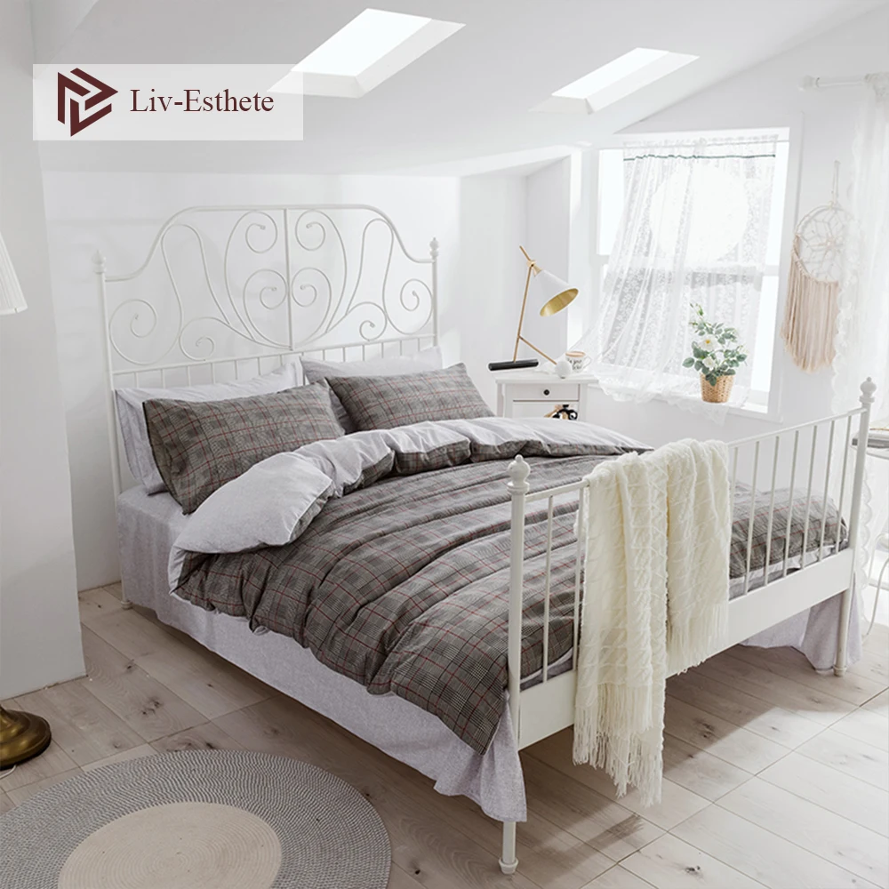 

Liv-Esthete Classic Bohemia Grid Bedding Set Modern Duvet Cover Flat Sheet Pillowcase Double Queen King Bed Linen For Adult