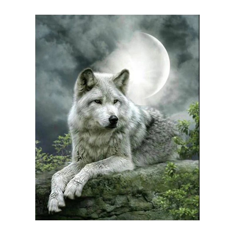 5D DIY Diamond Painting Animal Moon Wolf Embroidery Full Square Diamond Cross Stitch Rhinestone Mosaic Painting Home Decor Gift 