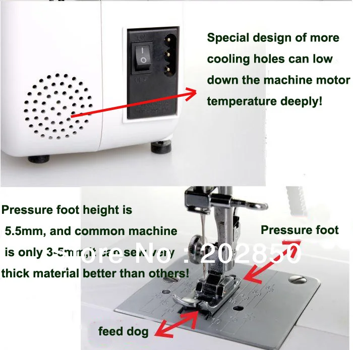 Многофункциональная бытовая швейная машина, может сшить 8 слоев джинсов, 16 различных стежков, металлическая внутренняя структура, 220-250 В, 50 Гц