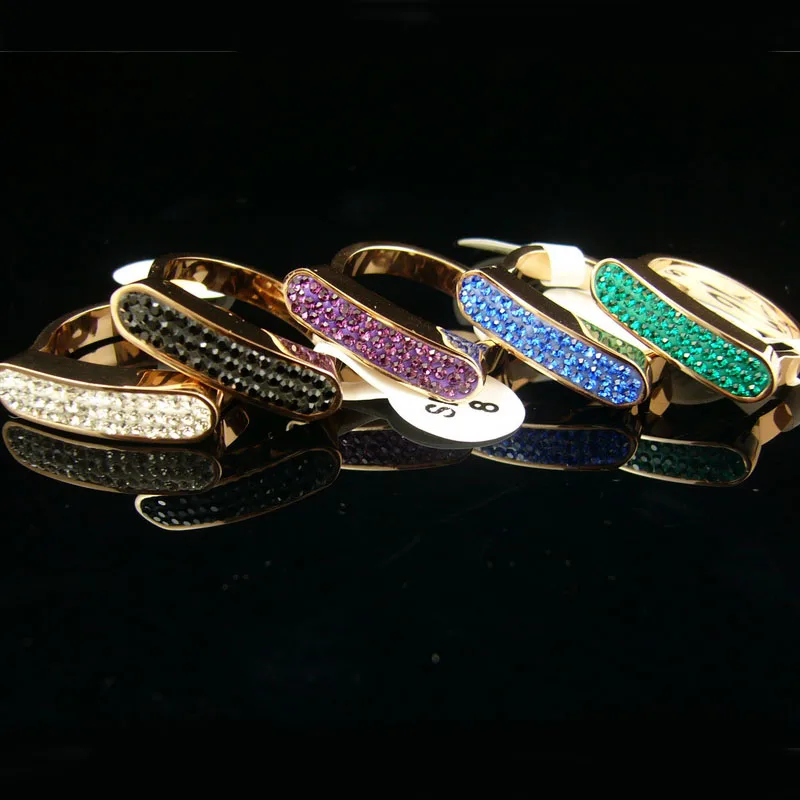 

Free Shipping Shining Full Rhinestone CZ Rectangular Rose Gold Color / Gold Color Stainless Steel Ring For Her