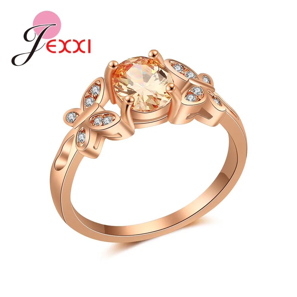 Luxury Charming Rose Gold Color Ring Big Promotion Popular Party Anniversary Finger Accessories Clear Crystal Popular