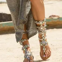 Ручная работа, цена по прейскуранту завода-изготовителя стразы; женские сапоги до колена; Летние балетки-гладиаторы со шнуровкой и разработан с украшением в виде кристаллов Туфли без каблуков открытые ботинки с ремешками; обувь с открытым носком