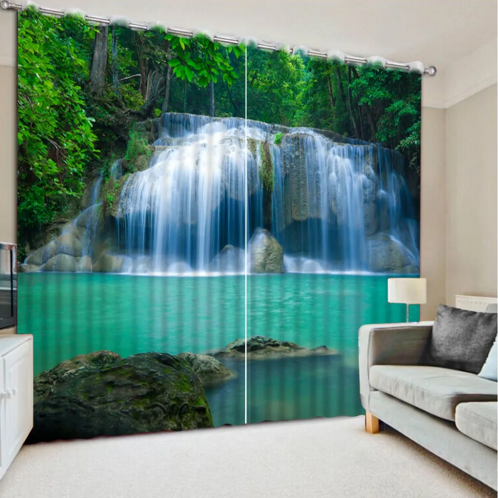 

High Quality Costom curtains waterfall scenery New modern curtains for living room home decoration