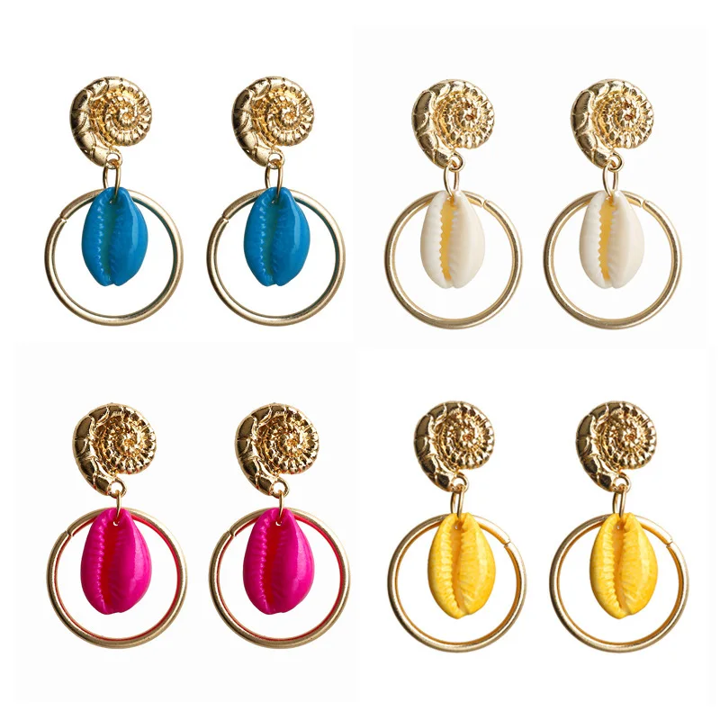 

Women Cute Geometry Shell Earrings Natural Sea Shell Dangle Drop Earrings New Gold Color Big Statement Jewelry