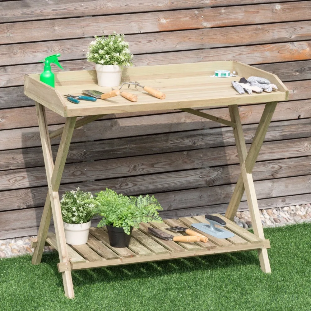 

Giantex Console Serving Table Wood Potting Bench Workstation Shelf Display Patio Outdoor Outdoor Furniture GT3202