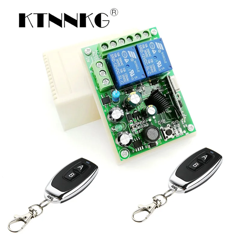 

433Mhz Universal Wireless Remote Control Switch AC 220v 110V 120V 2CH Relay Receiver Module and 2pcs RF Remote Transmitter