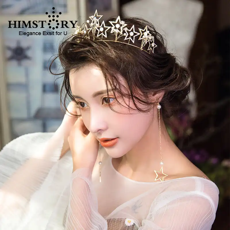 Himstory Hot Vintage Baroque Brides Stars Tiara Crowns With Long