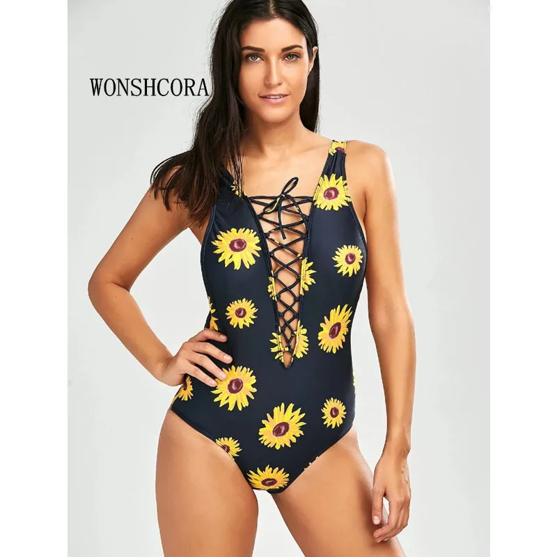 

WONSHCORA 2017 New Chrysanthemum One Piece Swimsuit Black Multi Rope Cross Swimwear Beach Sunscreen Swimming Suits Sports Bikini