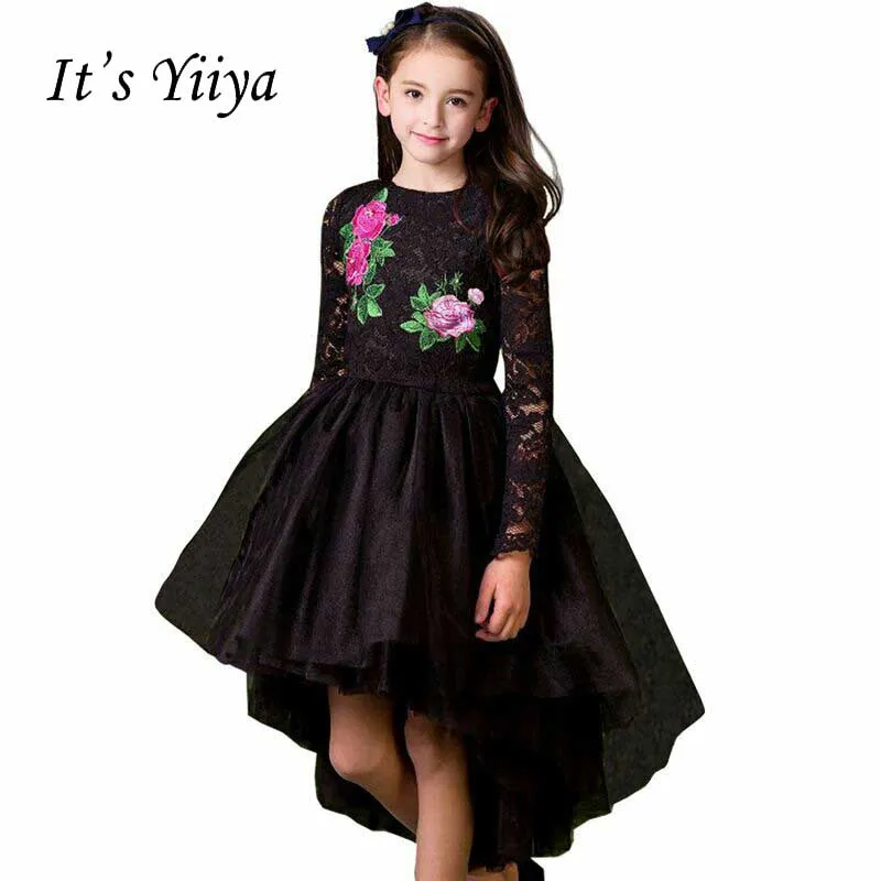 It's yiiya Black Long Sleeves Flower Girl Dresses Lace Girls Normal