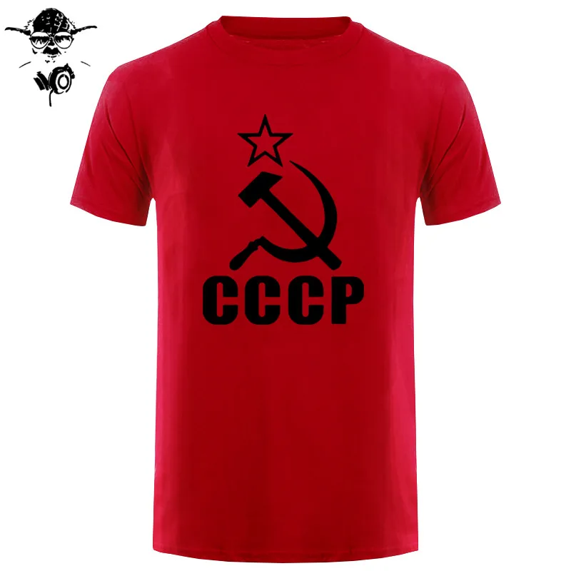 CCCP Коммунистическая русская футболка, Мужская одежда, СССР, СССР, мужская повседневная футболка, Россия, хлопковая Футболка с круглым вырезом, топы, Camisa - Цвет: red black