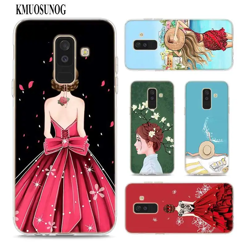 

Transparent Soft Silicone Phone Case Fashionable dress girl for Samsung Galaxy A9 A8 Star A7 A6 A5 A3 Plus 2018 2017 2016