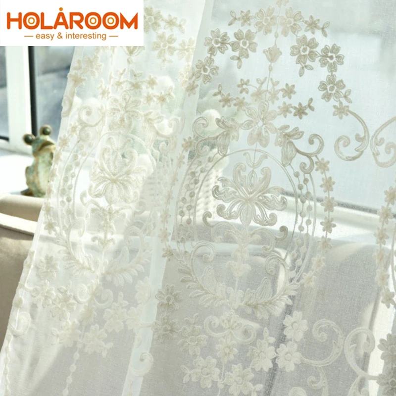 

Tulle curtains luxury embroidered white window sheer living room window transparent door European curtains panel