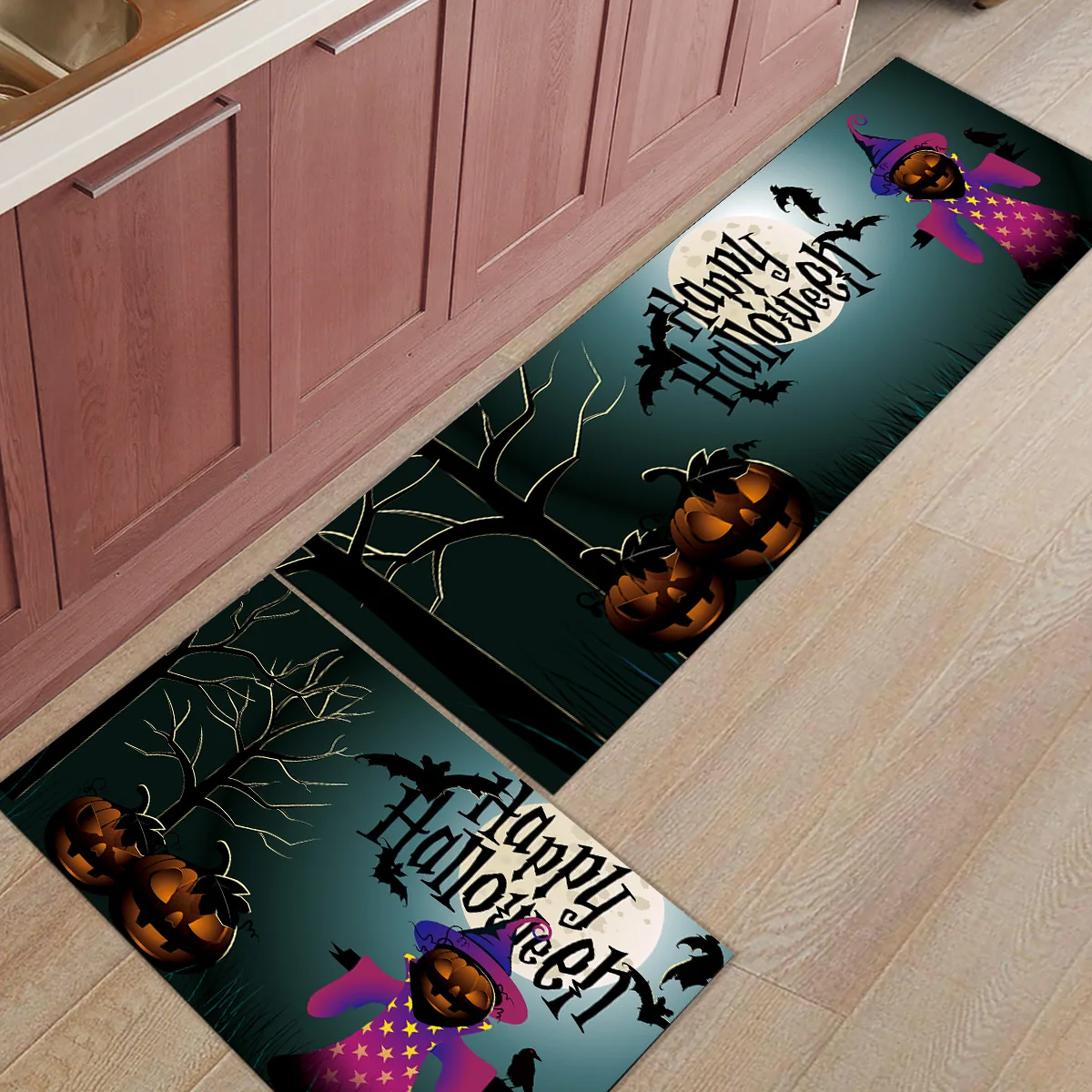 2 шт Кухня подстилки и коврики, современный дизайн, тыква Happy Halloween домашний декор Нескользящие области бегун входной коврик